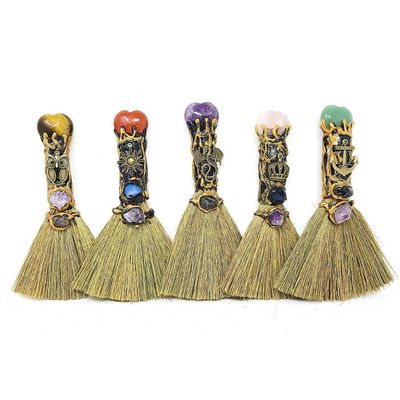 9&quot; Wicca Broom - Gemstone Heart (Assorted), SKU BRM-022-D5, UPC 700317397144
