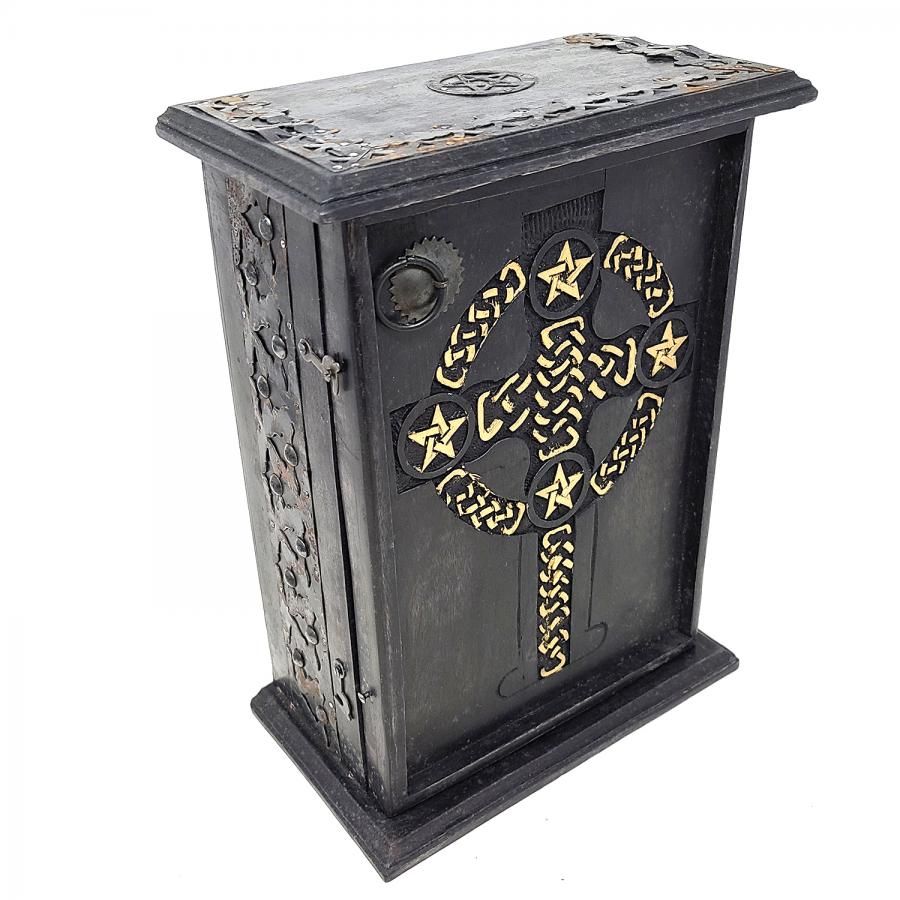 11&quot; Pentagram &amp; Celtic Cross Wood Chest, SKU MW17, UPC 700317301479