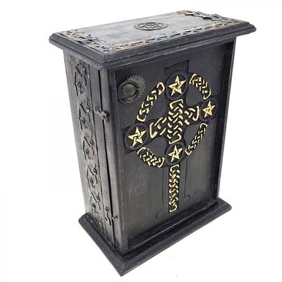 11&quot; Pentagram &amp; Celtic Cross Wood Chest, SKU MW17, UPC 700317301479