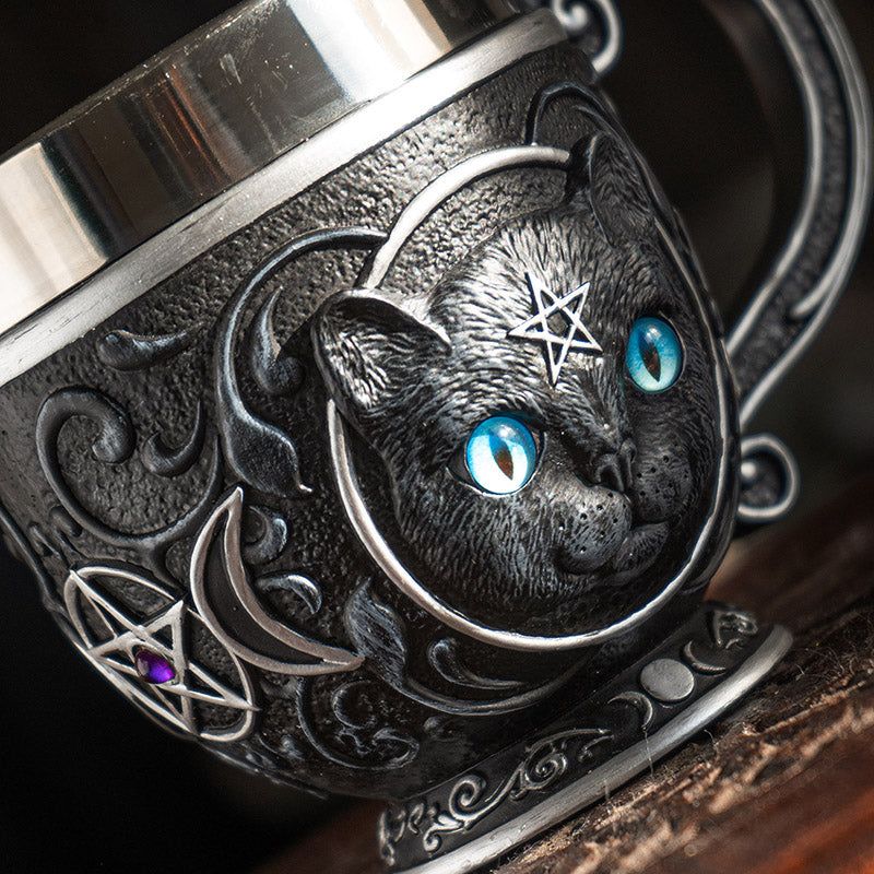 6&quot; Stainless Steel Tea Cup - Witch Cat, SKU PG-15728, UPC 700317388227