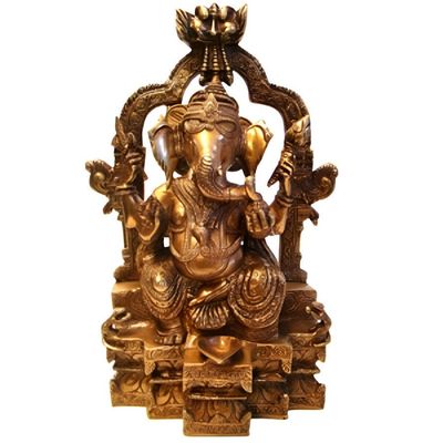 14&quot; x 8&quot; Lord Ganesh Solid Brass Statue, SKU H01-SGD, UPC 700317383185