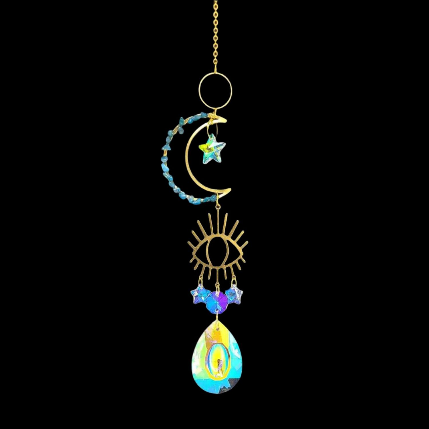 16&quot; Sun Catcher - Gemstone Moon with Evil Eye, SKU T05-100-SCWH-07, UPC 700317381983
