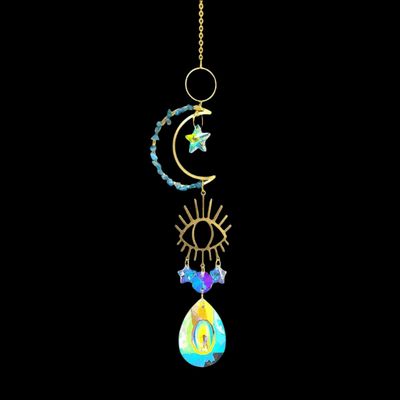 16&quot; Sun Catcher - Gemstone Moon with Evil Eye, SKU T05-100-SCWH-07, UPC 700317381983