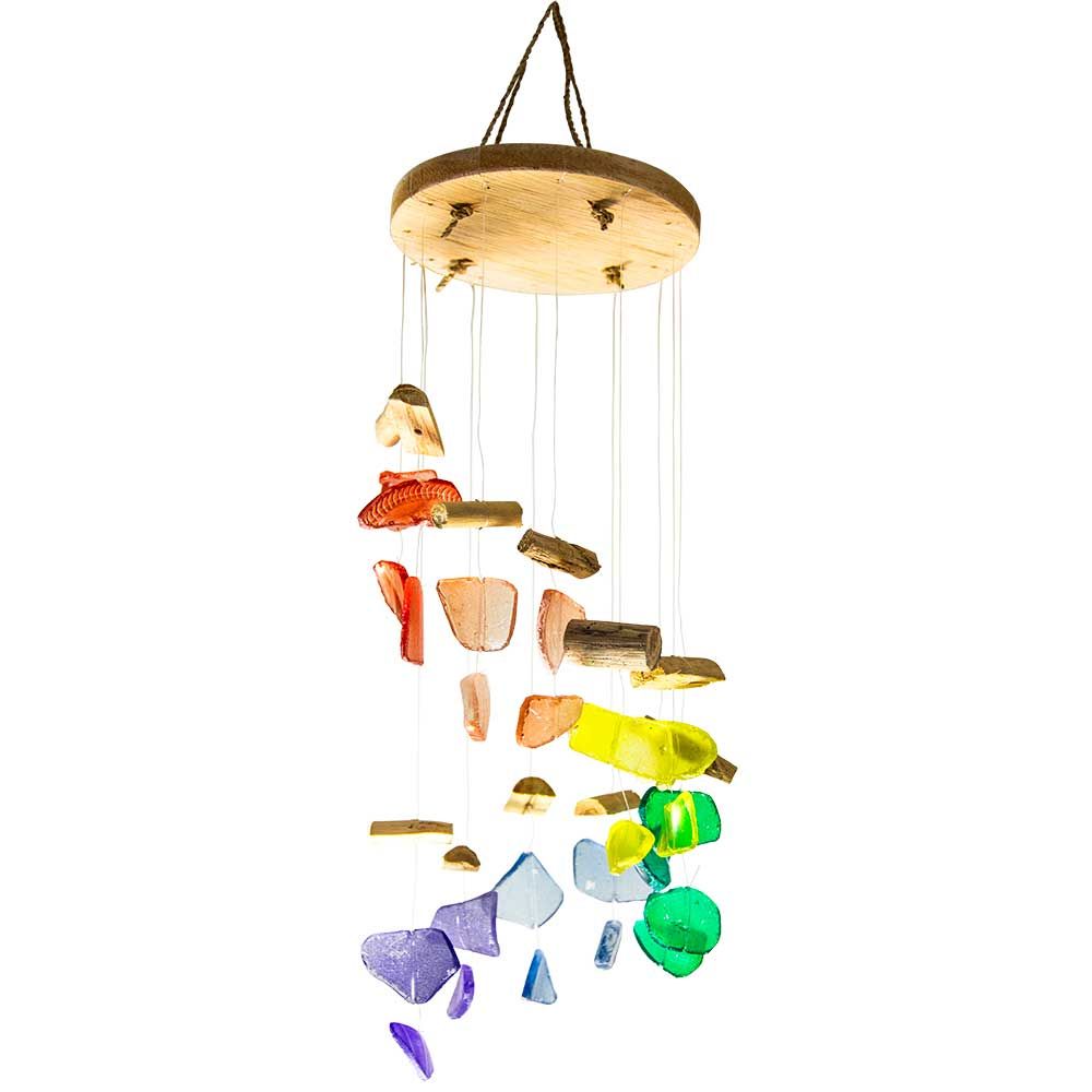 27&quot; Spiral Mobile Wind Chime - Chakra Beach Glass, SKU KH-30300, UPC 700317390053