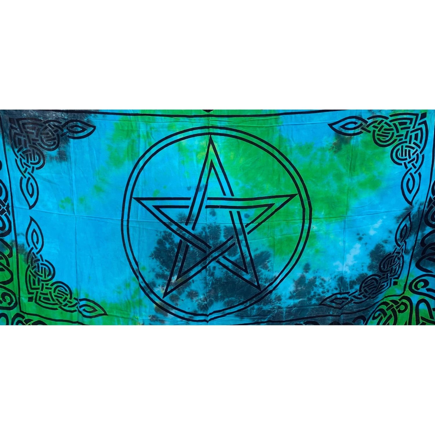 44&quot; x 72&quot; Pentacle Green Blue Tie Dye Tapestry, SKU SC78-PG, UPC 700317379874