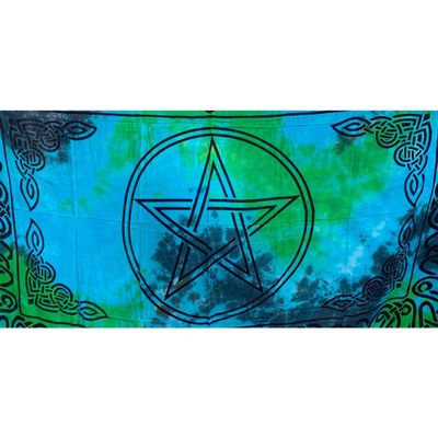 44&quot; x 72&quot; Pentacle Green Blue Tie Dye Tapestry, SKU SC78-PG, UPC 700317379874