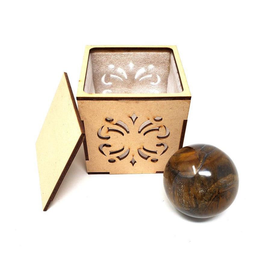 40-55 mm Gemstone Sphere with Box - Tiger Eye, SKU Sphere-10, UPC 700317311348