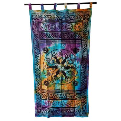 44&quot; x 88&quot; Pentagram, Triquetra, Goddess Tie Dye Cotton Curtain, SKU SC77-GPT, UPC 700317308874