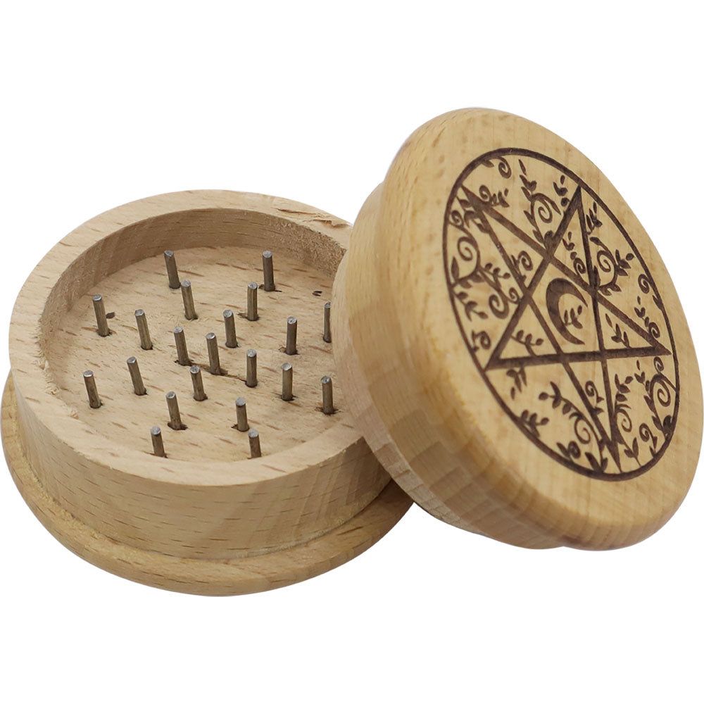 2.5&quot; Wood Herb Grinder - Pentacle, SKU KH-44424, UPC 700317311935