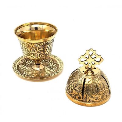 6&quot; Brass Carved Stick &amp; Cone Burner or Candle Holder, SKU I04-154-IBB46, UPC 700317371557