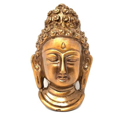 3.75&quot; Buddha Solid Brass Mask / Wall Hanging, SKU 658, UPC 700317304425