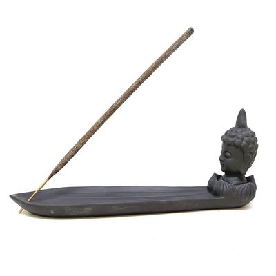 8&quot; Buddha Head Ceramic Incense Stick Burner, SKU IH-04, UPC 700317417255