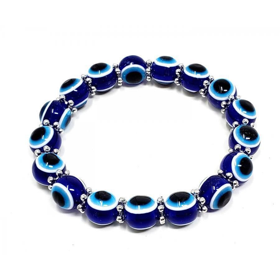 8 mm Elastic Bracelet Round Beads - Evil Eye, SKU QQ065-TKE-17, UPC 700317384854
