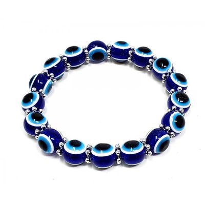 8 mm Elastic Bracelet Round Beads - Evil Eye, SKU QQ065-TKE-17, UPC 700317384854