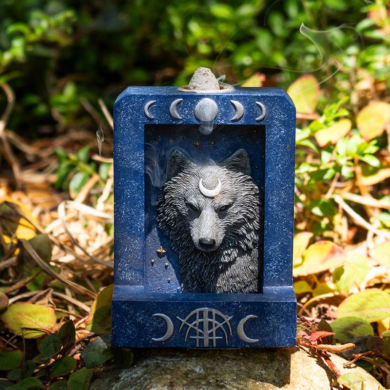 Moon Phase Wolf Backflow Incense Burner, SKU PG-15398, UPC 700317355397