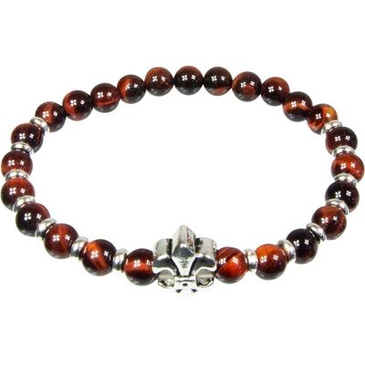 6 mm Elastic Bracelet Round Beads - Dark Red Agate with Fleur De Lis, SKU KH-98418, UPC 700317398608
