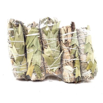 4&quot; Cedar, Palm Leaves &amp; White Sage Smudge Stick, SKU N01-24-MS1-N36-1, UPC 700317378273