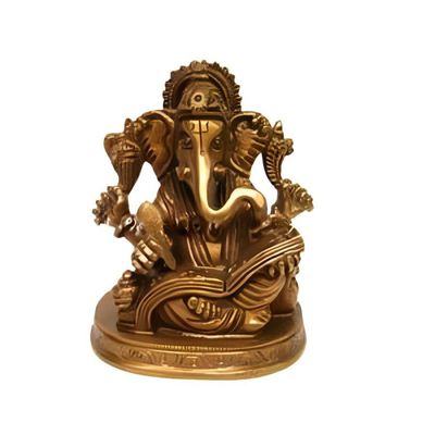 3&quot; Ganesh Antique Finish Solid Brass Statue, SKU G08-040-AG1, UPC 700317384298