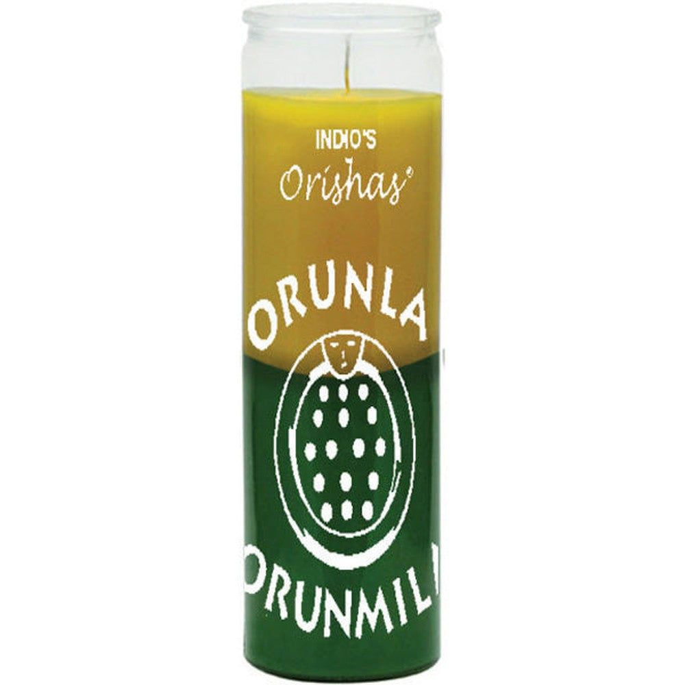 7 Day Glass Candle 2 Color Orishas Orunla - Yellow / Green, SKU WP-044-672, UPC 700317392323