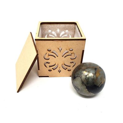 40-55 mm Gemstone Sphere with Box - Black Pyrite, SKU Sphere-11, UPC 700317311355