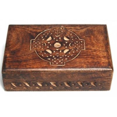4&quot; x 6&quot; Carved Wood Box - Celtic Cross, SKU G07-33-CRX46, UPC 700317314462