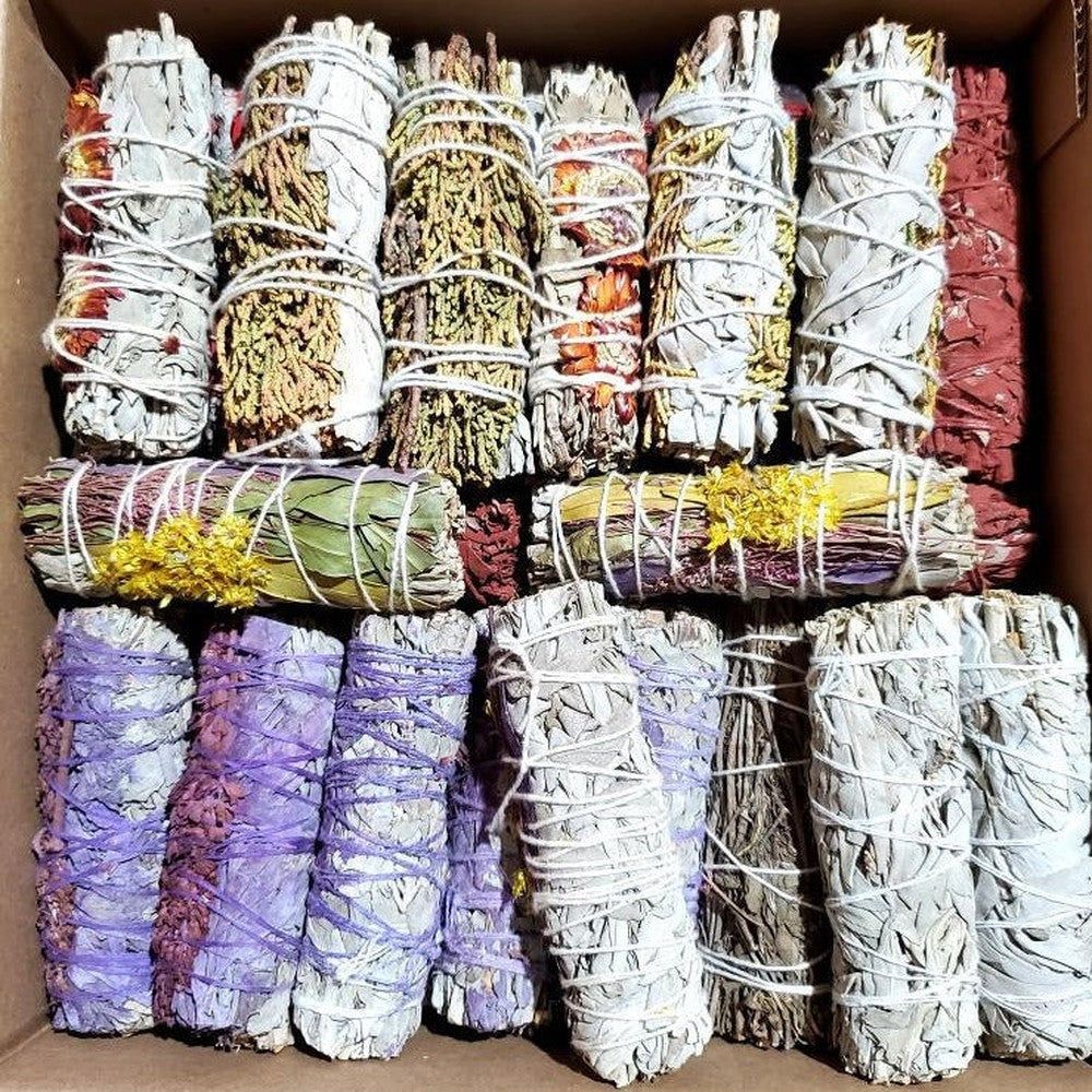 4&quot; Mix Sage Smudge Stick Bundles (Pack of 50), SKU A01-MS1-N34, UPC 700317371977