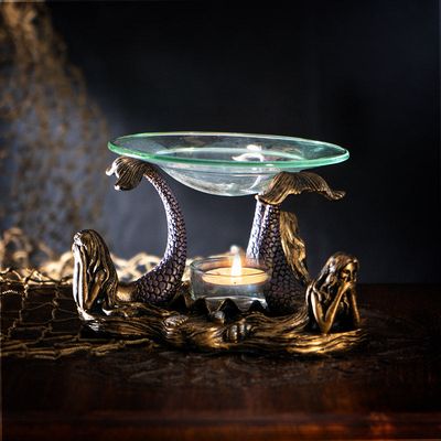 5.5&quot; Mermaid Glass Oil Burner, SKU PG-15523, UPC 700317311027