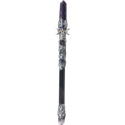 10&quot; Magick Wand - Amethyst Point with Silver Triple Moon, SKU KH-69009, UPC 700317353034