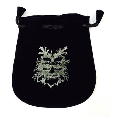 5&quot; x 5&quot; Black Velvet Bag - Green Man, SKU Y016-VBGM, UPC 700317380252