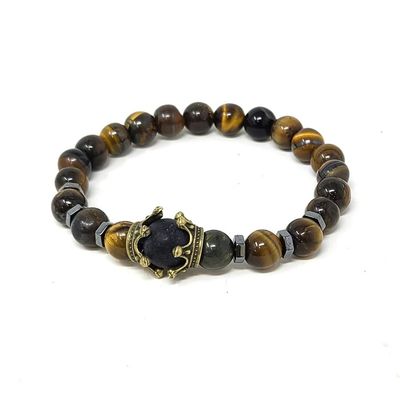 8 mm Elastic Bracelet - Tiger&#39;s Eye with Hematite, Lava &amp; Crown, SKU T03-82-Bracelet-05, UPC 700317…