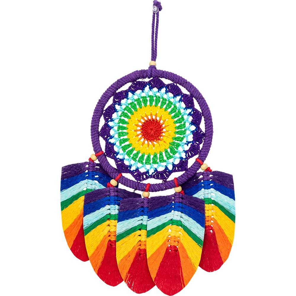 12&quot; Boho Woven Chakra Dream Catcher with Macrame Chakra Leaves, SKU KH-30311, UPC 700317388784