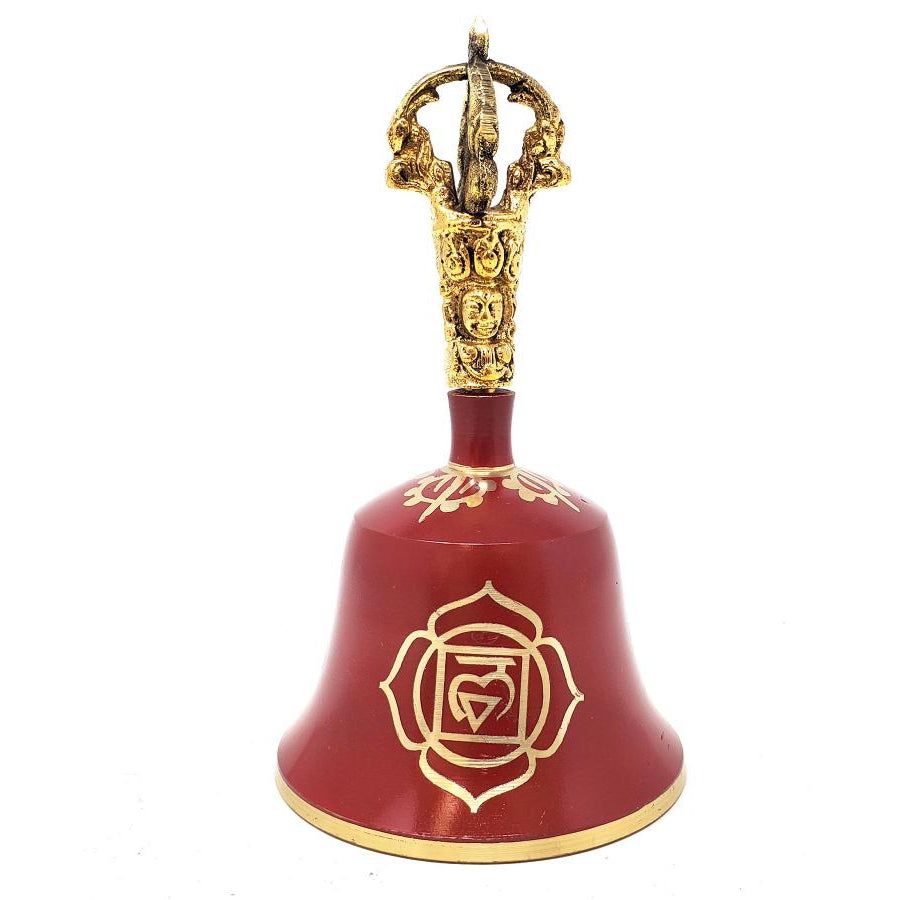5.5&quot; Red Root Tibetan Hand Bell (Note &quot;F&quot;), SKU 91041-R, UPC 700317303282