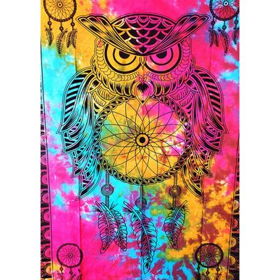 54&quot; x 86&quot; Owl Dream Catcher Tie Dye Tapestry, SKU X232-TST-DCO, UPC 700317380092