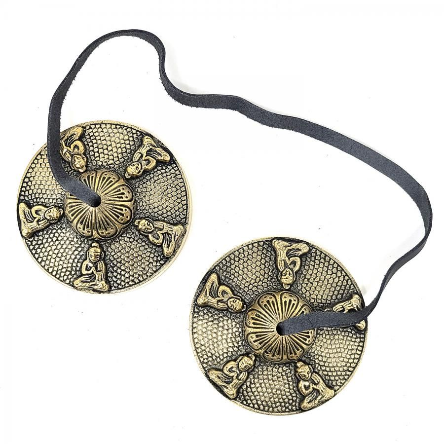 3&quot; Tibetan Tingshas / Cymbals - Buddha, SKU H03-50-98, UPC 700317385547