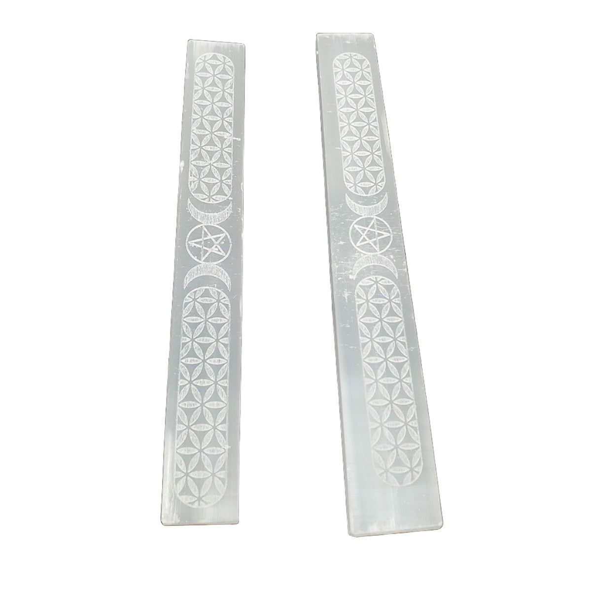 7&quot; Triple Moon Pentagram Selenite Flat Wand, SKU WAND-Triple Moon, UPC 700317305545