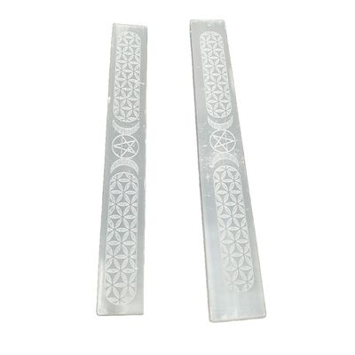 7&quot; Triple Moon Pentagram Selenite Flat Wand, SKU WAND-Triple Moon, UPC 700317305545