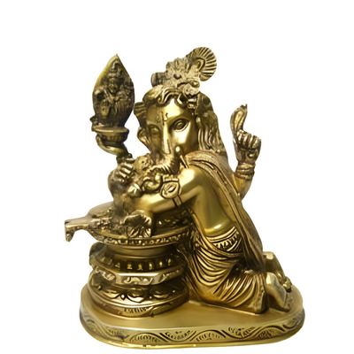 7&quot; Ganesh with Shiva Lingam Solid Brass Statue, SKU H1-GSL, UPC 700317383222