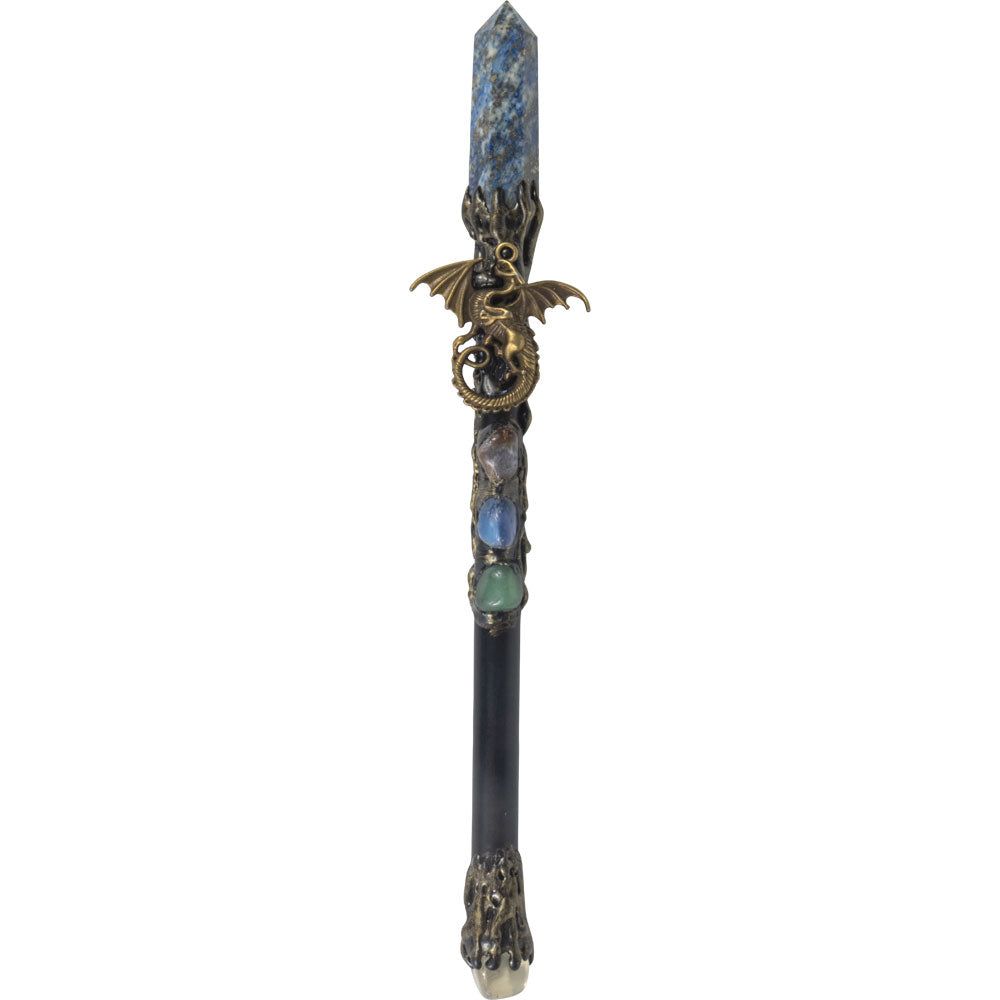 10&quot; Magick Wand - Lapis Point with Gold Dragon, SKU KH-69015, UPC 700317352976