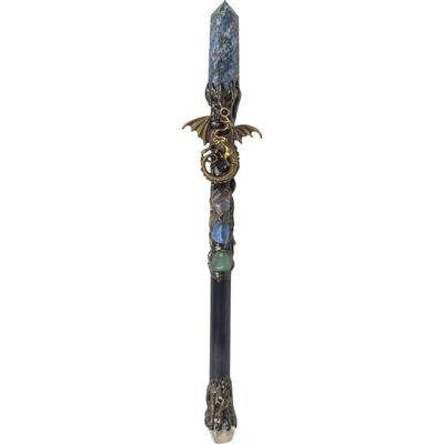 10&quot; Magick Wand - Lapis Point with Gold Dragon, SKU KH-69015, UPC 700317352976