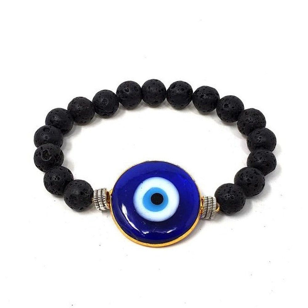 8 mm Elastic Bracelet Round Beads - Evil Eye &amp; Lava in Velvet Bag, SKU R038-BS86, UPC 700317379096