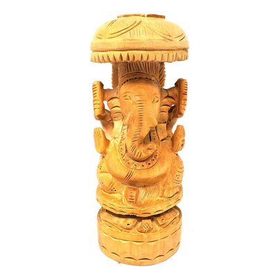 6&quot; Ganesh Hand Carved Wood Statue, SKU KWS-01, UPC 700317303763