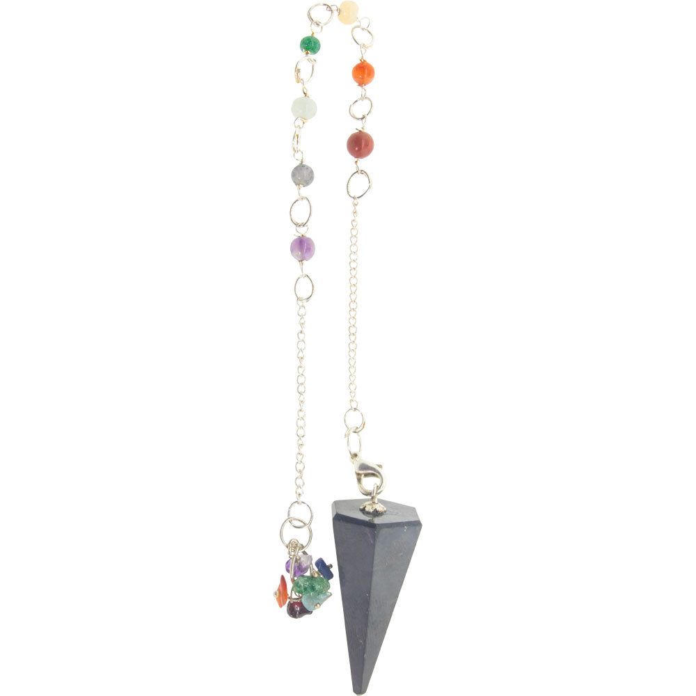 Hexagonal Pendulum - Shungite with Chakra Chain, SKU KH-61418, UPC 700317312192