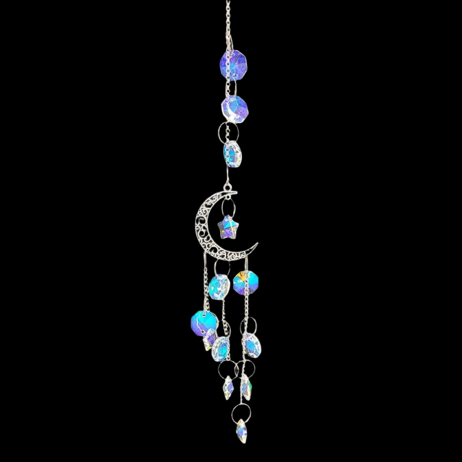 14&quot; Sun Catcher - Jeweled Silver Crescent Moon, SKU T05-97-SCWH-04, UPC 700317382010