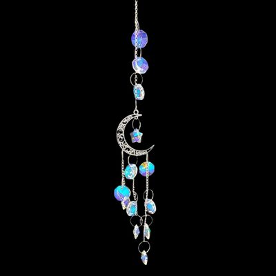 14&quot; Sun Catcher - Jeweled Silver Crescent Moon, SKU T05-97-SCWH-04, UPC 700317382010