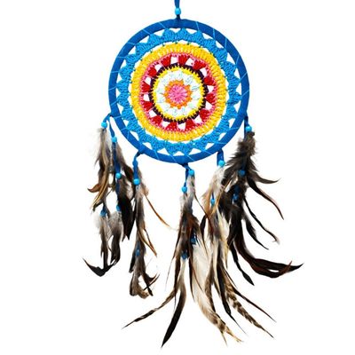 6.5&quot; Dream Catcher - Crochet Multi Color with Beads &amp; Feathers, SKU U-013-DC-CR015, UPC 700317385899