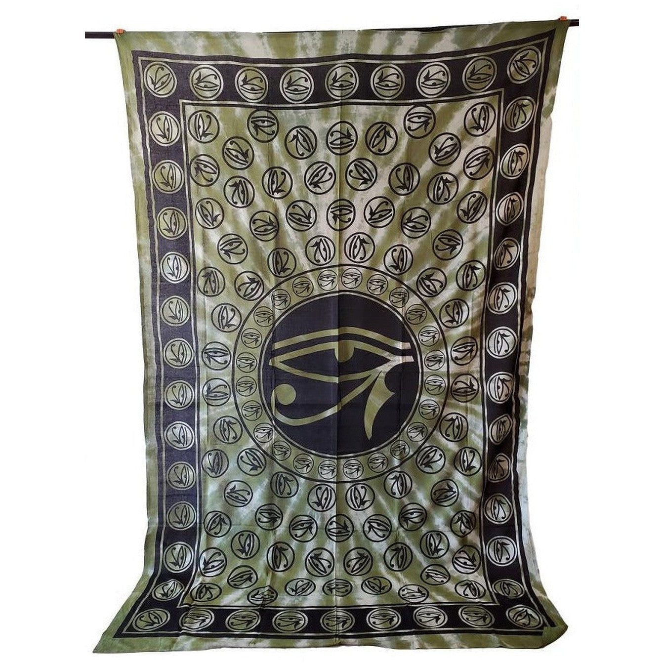 72&quot; x 108&quot; Egyptian Eye Green Tie Dye Tapestry, SKU X023-CPS-EEG, UPC 700317379898