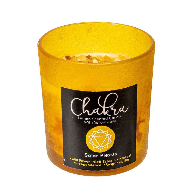 Solar Plexus Chakra Lemon Yellow Jade Crystal Candle, SKU PG-15440, UPC 700317355823