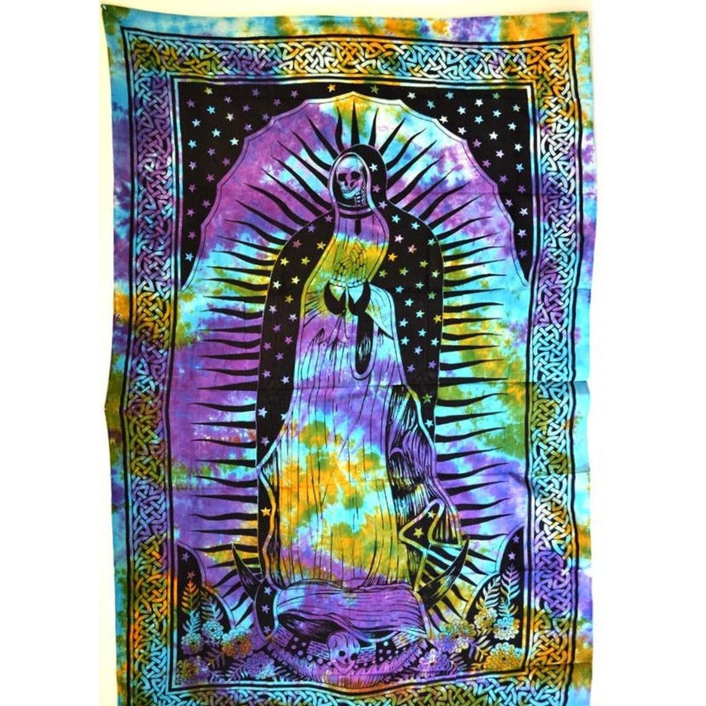 72&quot; x 108&quot; Santa Muerte Tie Dye Tapestry, SKU X044-CPS-SM, UPC 700317379911