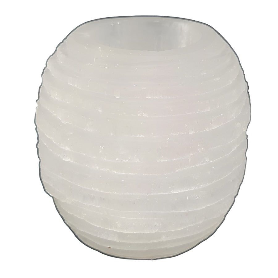 3.75&quot; Selenite Snowball Hand Tealight Candle Holder, SKU A01-SELCH-SN, UPC 700317382959