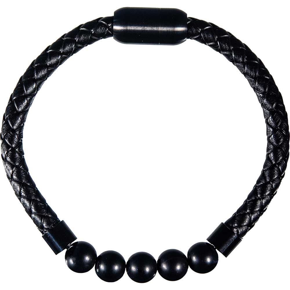 Vegan Leather Braided Bracelet with Magnetic Clasp - Black Onyx, SKU KH-98373, UPC 700317373377